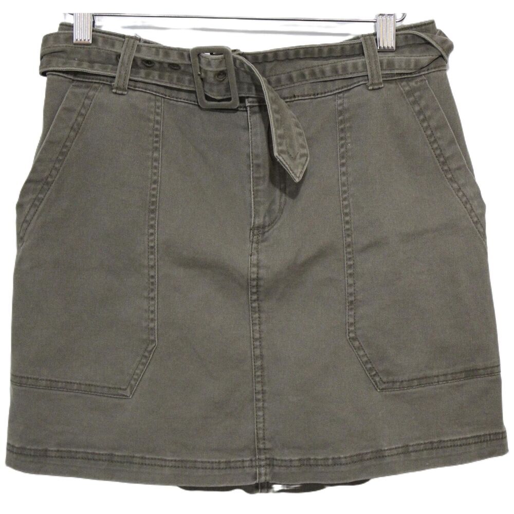Womens Abercrombie & Fitch Olive Green Cotton Utility Cargo Mini Skirt Size S